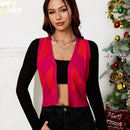 EZwear Chaleco de punto con patron de rombo con boton delantero sin camiseta