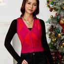 EZwear Chaleco de punto con patron de rombo con boton delantero sin camiseta