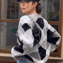 Dazy cardigan con bloques de color y argyle para mujer, informal para otono/invierno