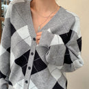 Dazy cardigan con bloques de color y argyle para mujer, informal para otono/invierno