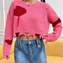 EZwear Jersey crop con patron de corazon de hombros caidos roto