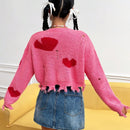 EZwear Jersey crop con patron de corazon de hombros caidos roto