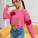 EZwear Jersey crop con patron de corazon de hombros caidos roto