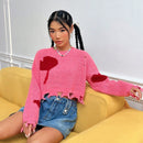 EZwear Jersey crop con patron de corazon de hombros caidos roto