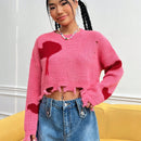 EZwear Jersey crop con patron de corazon de hombros caidos roto