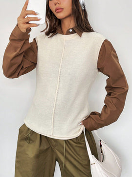 EZwear Chaleco de punto unicolor de cuello redondo sin camisa