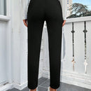 Pantalones ajustados unicolor de cintura con estampado de letra