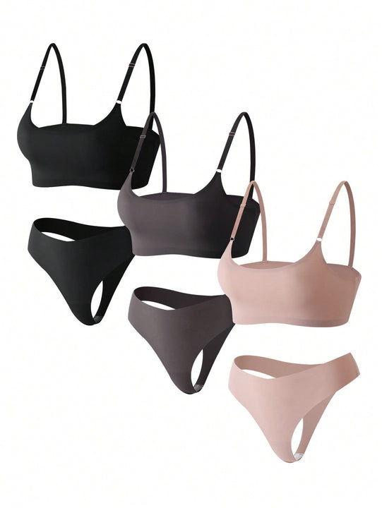 3 piezas Set de lenceria unicolor inalambrico