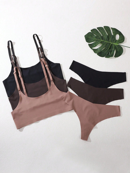 3 piezas Set de lenceria unicolor inalambrico