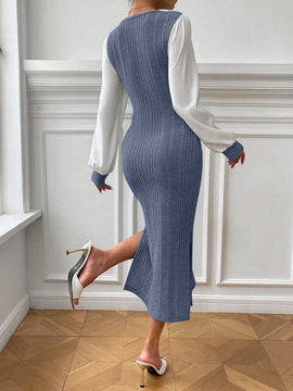 Essnce Vestido de color combinado de manga farol bajo sirena sin cinturon