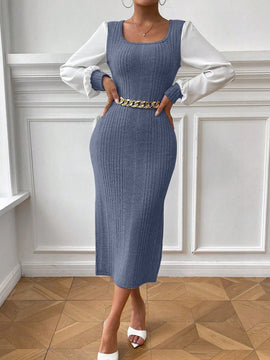Essnce Vestido de color combinado de manga farol bajo sirena sin cinturon
