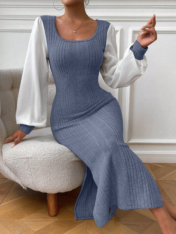 Essnce Vestido de color combinado de manga farol bajo sirena sin cinturon