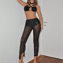 Pantalones bajo con abertura brillante de malla