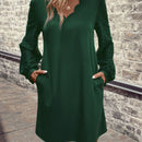 Vestido unicolor ribete en abanico de manga farol