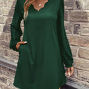 Vestido unicolor ribete en abanico de manga farol