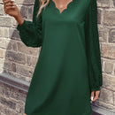 Vestido unicolor ribete en abanico de manga farol