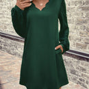 Vestido unicolor ribete en abanico de manga farol