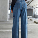 EZwear Jeans cargo de cintura doblada con bolsillo con solapa