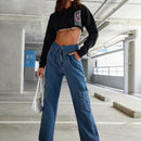 EZwear Jeans cargo de cintura doblada con bolsillo con solapa