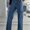 EZwear Jeans cargo de cintura doblada con bolsillo con solapa