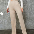 Pantalones de pierna ancha de punto acanalado solido