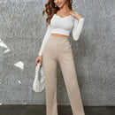 Pantalones de pierna ancha de punto acanalado solido