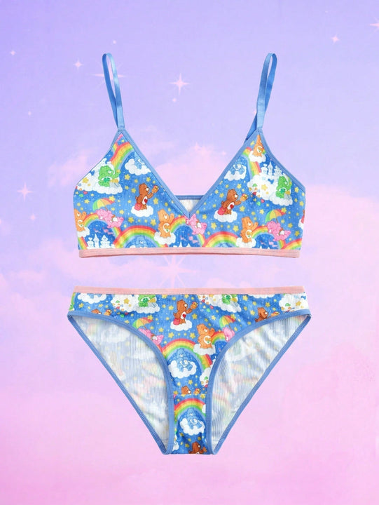 ROMWE X Care Bears Conjunto De Sujetador Y Ropa Interior Con Estampado De Dibujos Animados