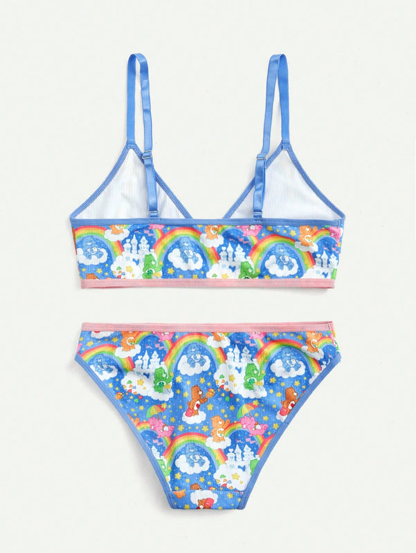 ROMWE X Care Bears Conjunto De Sujetador Y Ropa Interior Con Estampado De Dibujos Animados