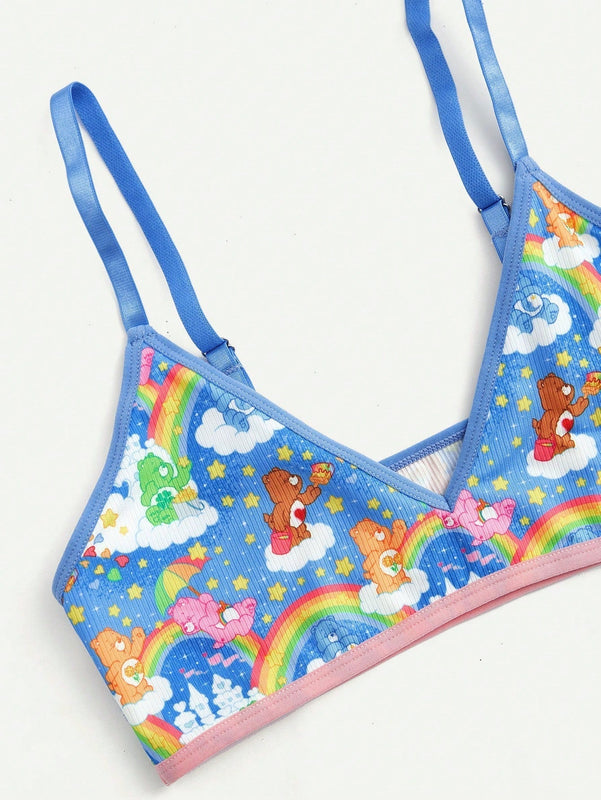 ROMWE X Care Bears Conjunto De Sujetador Y Ropa Interior Con Estampado De Dibujos Animados