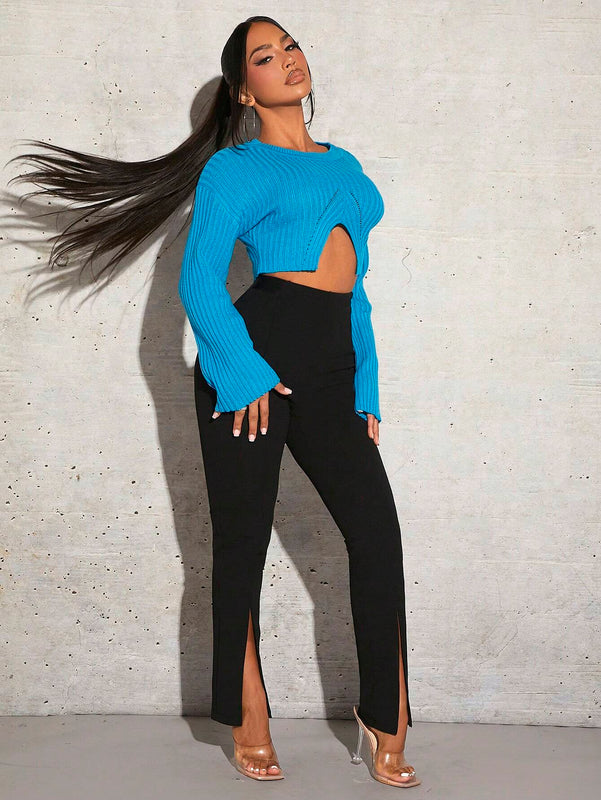 SXY Pantalones Largos De Cintura Alta Para Mujeres Con Dobladillo Dividido Para Fiesta