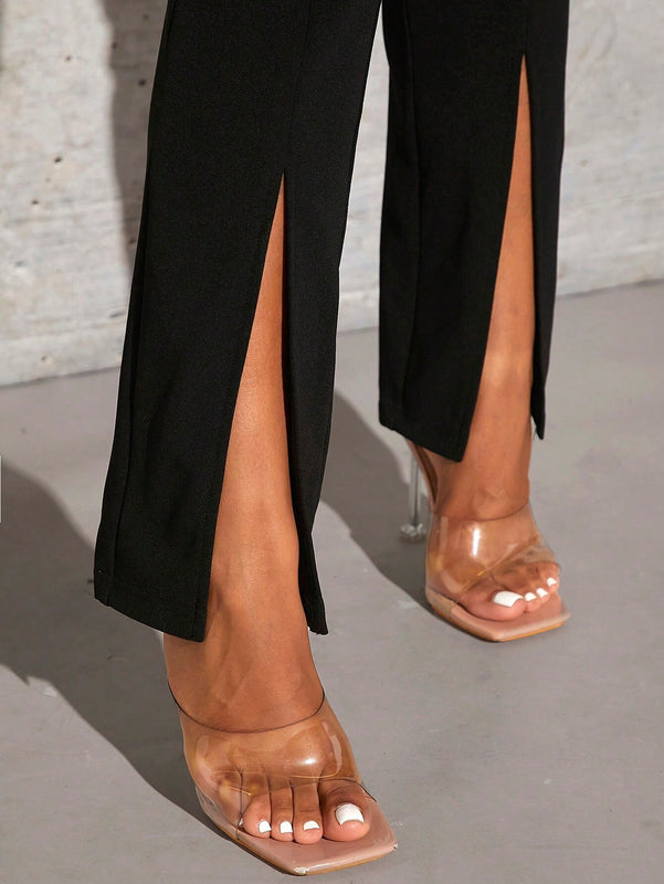 SXY Pantalones Largos De Cintura Alta Para Mujeres Con Dobladillo Dividido Para Fiesta