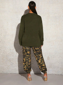 SXY Sweater Con Patron De Letra Y Hombros Caidos