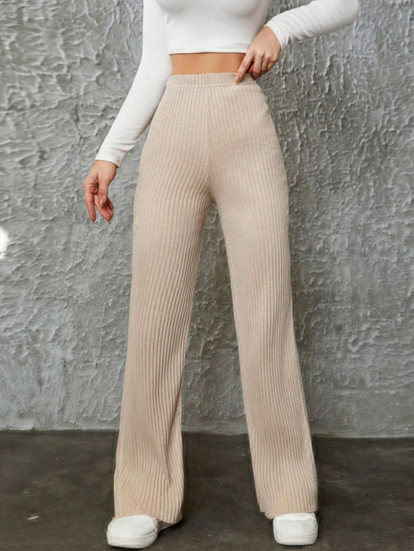 Pantalones de pierna ancha de punto acanalado solido