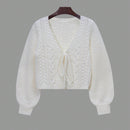Moosta cardigan informal de manga de globo con nudo delantero de unicolor para otono/invierno