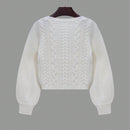 Moosta cardigan informal de manga de globo con nudo delantero de unicolor para otono/invierno