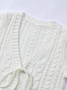 Moosta cardigan casual suelto de unicolor de manga larga con lazada delante para mujer, otono/invierno