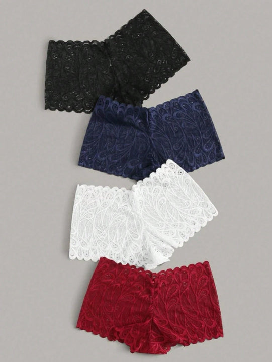 4 Piezas Todo Encaje Sexy Boyshort Para Mujer