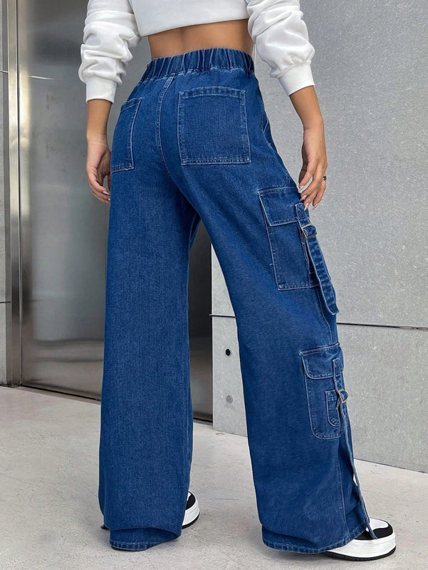 EZwear Jeans cargo con bolsillo lateral con solapa