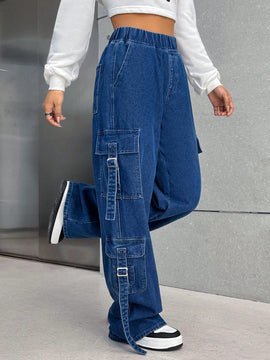 EZwear Jeans cargo con bolsillo lateral con solapa