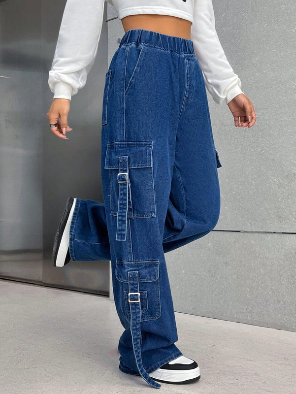 EZwear Jeans cargo con bolsillo lateral con solapa