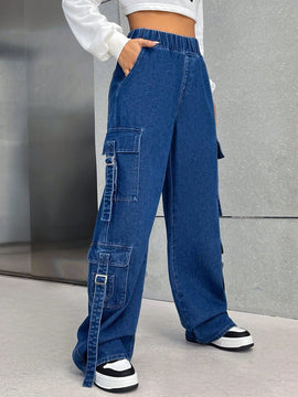 EZwear Jeans cargo con bolsillo lateral con solapa