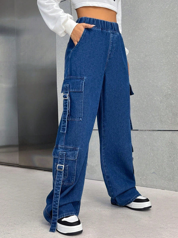 EZwear Jeans cargo con bolsillo lateral con solapa
