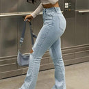 Pantalones casuales vintage para mujer con efecto desgastado y bolsillo