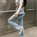 Pantalones casuales vintage para mujer con efecto desgastado y bolsillo