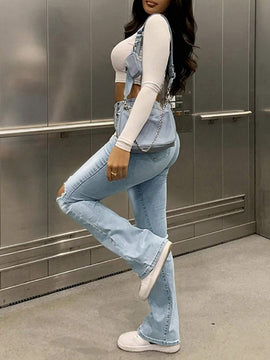 Pantalones casuales vintage para mujer con efecto desgastado y bolsillo