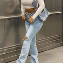Pantalones casuales vintage para mujer con efecto desgastado y bolsillo
