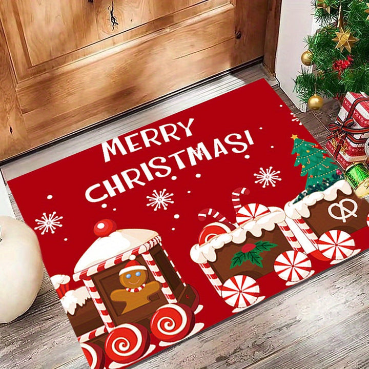 1 Felpudo Con Estampado Navideño De Terciopelo De Cristal, Alfombra Suave Con Antideslizante Resistente A Las Manchas, Para Entrada Principal, Sala De Estar, Dormitorio, Lavable A Máquina, Decoración Del Hogar, Decoración De La Habitación, Alfombra De Na
