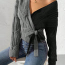 Prive cardigan cruzado con bloqueo de color y nudo frontal, para otono/invierno