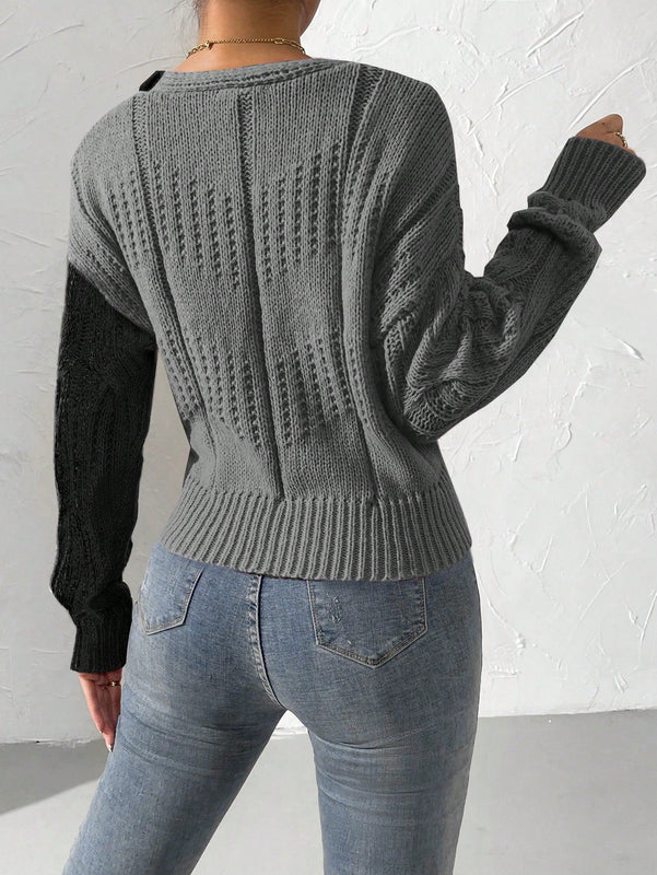 Prive cardigan cruzado con bloqueo de color y nudo frontal, para otono/invierno