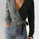 Prive cardigan cruzado con bloqueo de color y nudo frontal, para otono/invierno